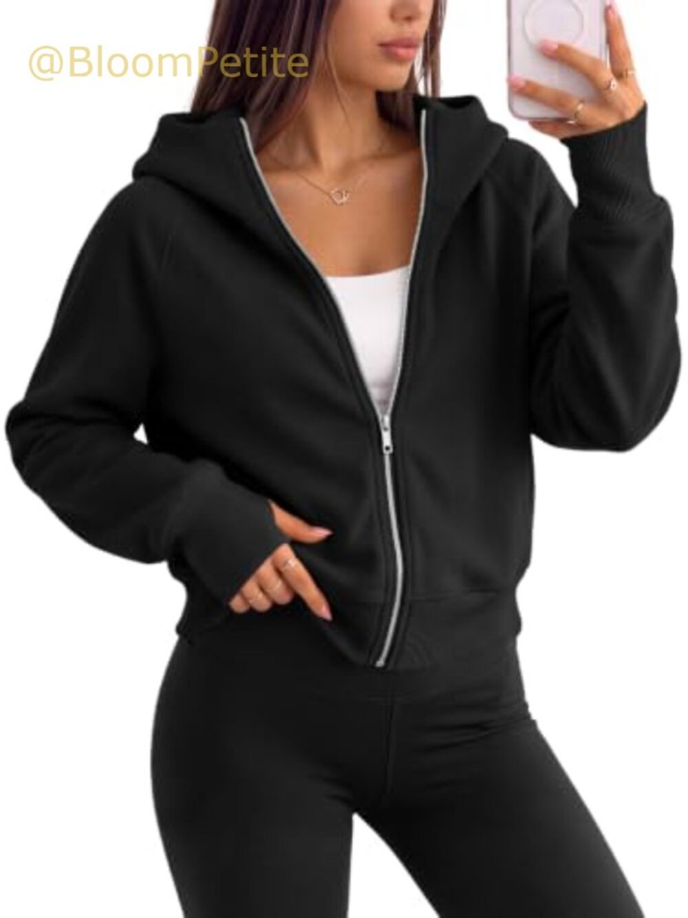 50% Polyester 50% Cotton Zip Up Hoodie Cropped Sweatshirt Long Sleeve